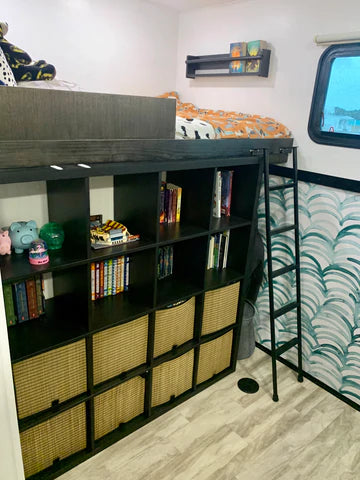 renovation of the b.e.happe fifth wheel bunkhouse; RV remodel; camper renovation