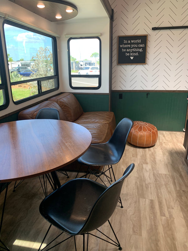 Updated RV Interior Living Room for Full-Time Traveling | b.e.happe