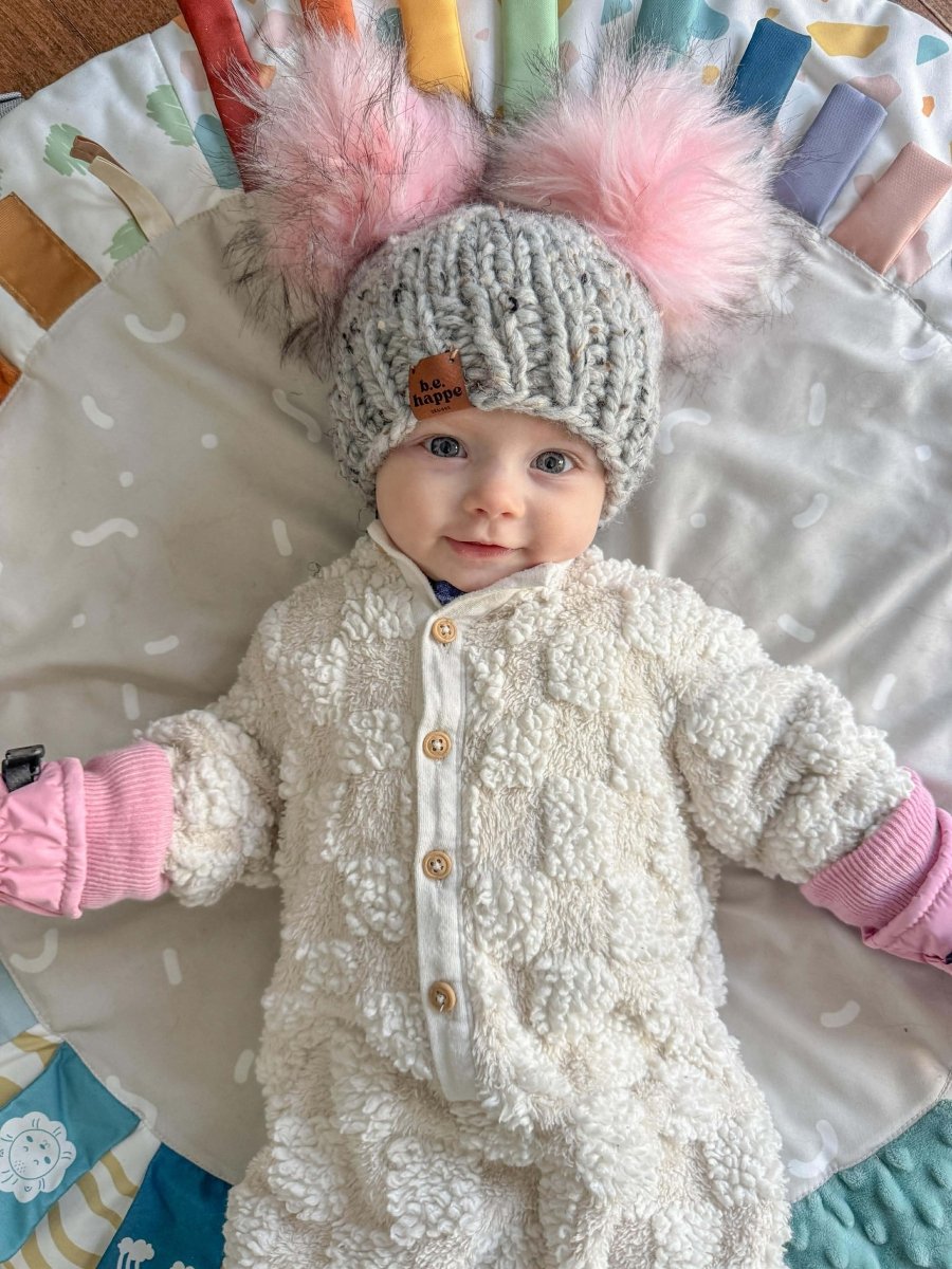Toddler Double Pom Hat| Grey Beanie with 2 Poms - b.e.happe