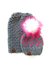 Adult Knit Pom Hat | Hot Pink Heart Beanie - Hats from b.e.happe
