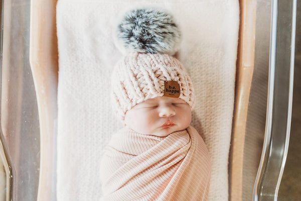 0-3 month Baby Knit Pom Hats – Handcrafted Beanies for Infants - b.e.happe