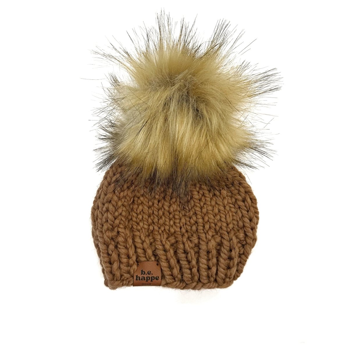 0 - 3 Month Baby Pom Hat | Brown Knit Beanie - b.e.happe