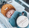 0 - 3 month Baby Pom Hat | Butterscotch Knit Beanie - b.e.happe