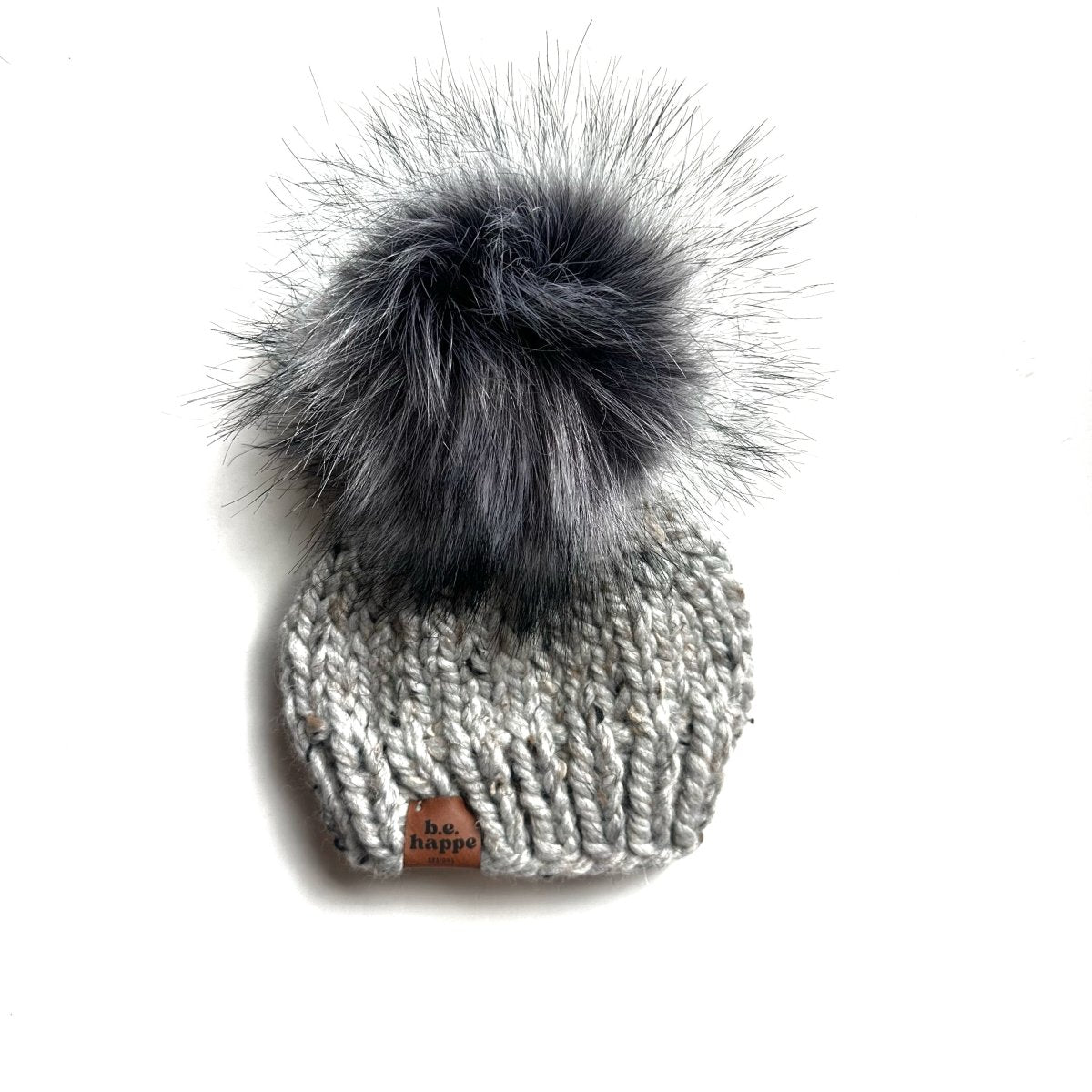 0 - 3 Month Baby Pom Hat | Gray Winter Beanie - b.e.happe
