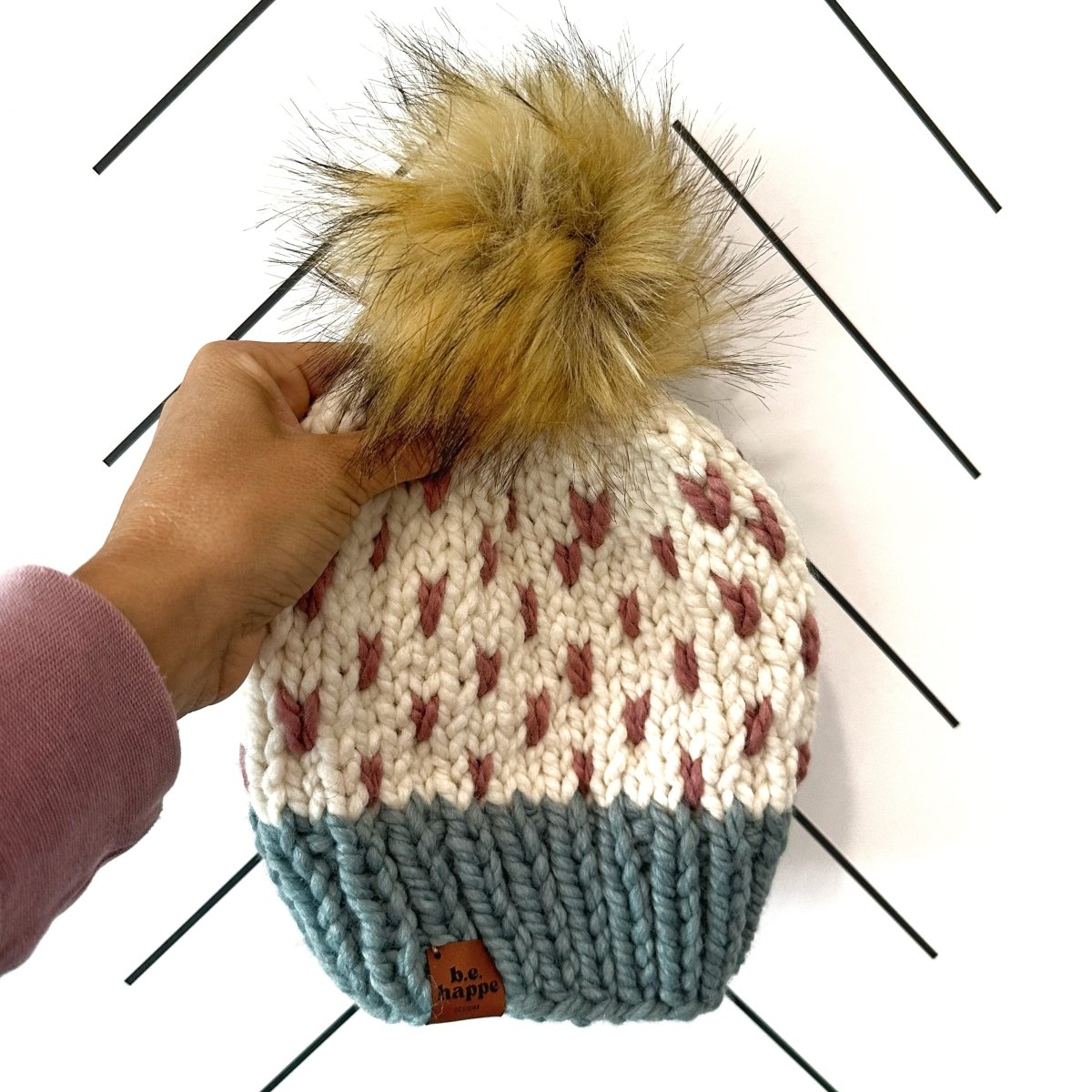 0 - 3 Month Baby Pom Hat | Pink Heart Beanie - b.e.happe