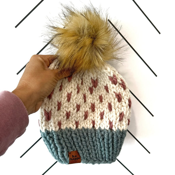 0 - 3 Month Baby Pom Hat | Pink Heart Beanie - b.e.happe
