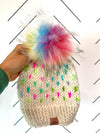 0 - 3 Month Baby Pom Hat | Rainbow Heart Beanie - b.e.happe