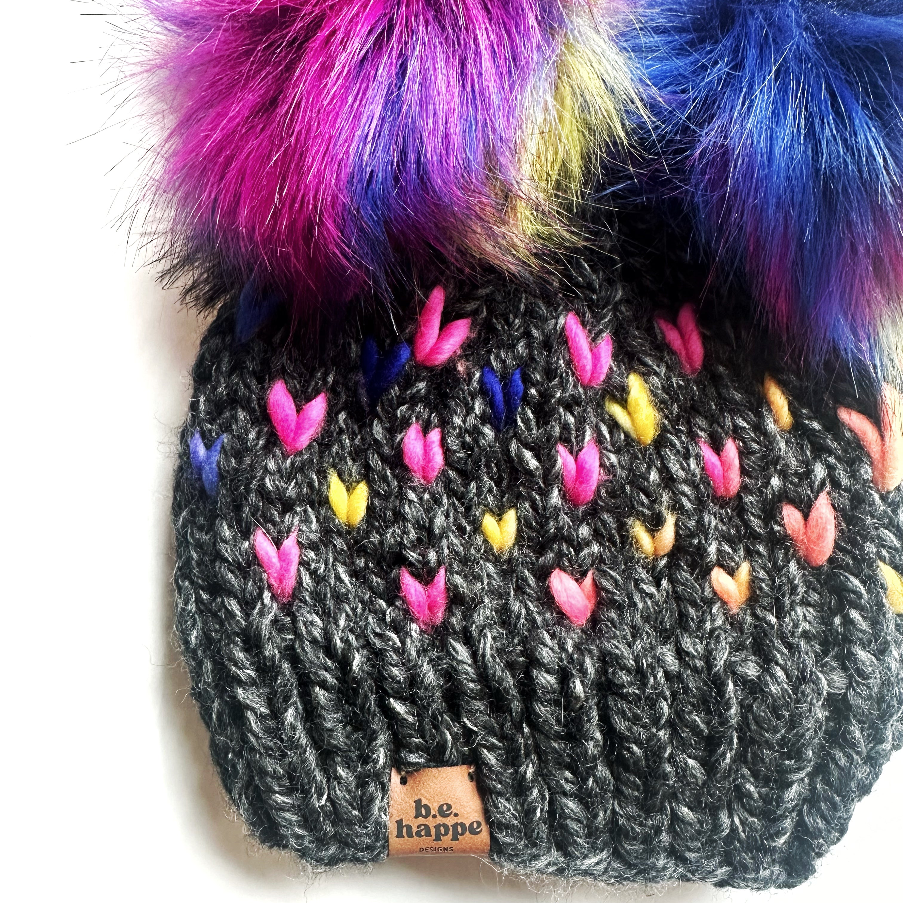 3-6 month Pom Hat | Double Pom Colorful Heart Beanie - Hats from b.e.happe 