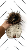 3-6 month Baby Solid Knit | Oatmeal + Dark Pom