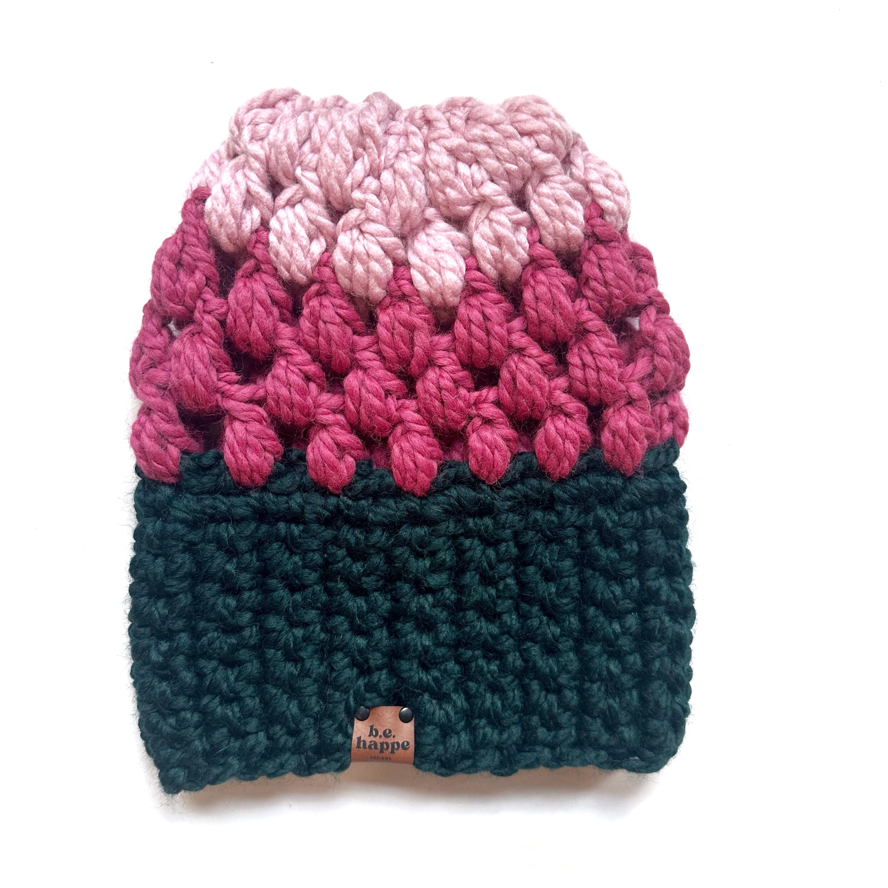 Crochet Slouch Hat | Green + Pink Slouchy Beanie - Adult from b.e.happe 