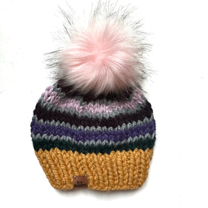 Adult Striped Pom Hat | Colorful Beanie - handcrafted from b.e.happe 