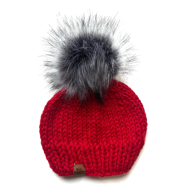 Adult Knit Pom Hat | Red Winter Beanie -  from b.e.happe 