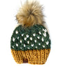 Adult Knit Heart Pom Hat | Mustard + Green + Off White