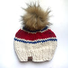 Adult Stripe Knit Pom Hat | Off White + Red + Blue