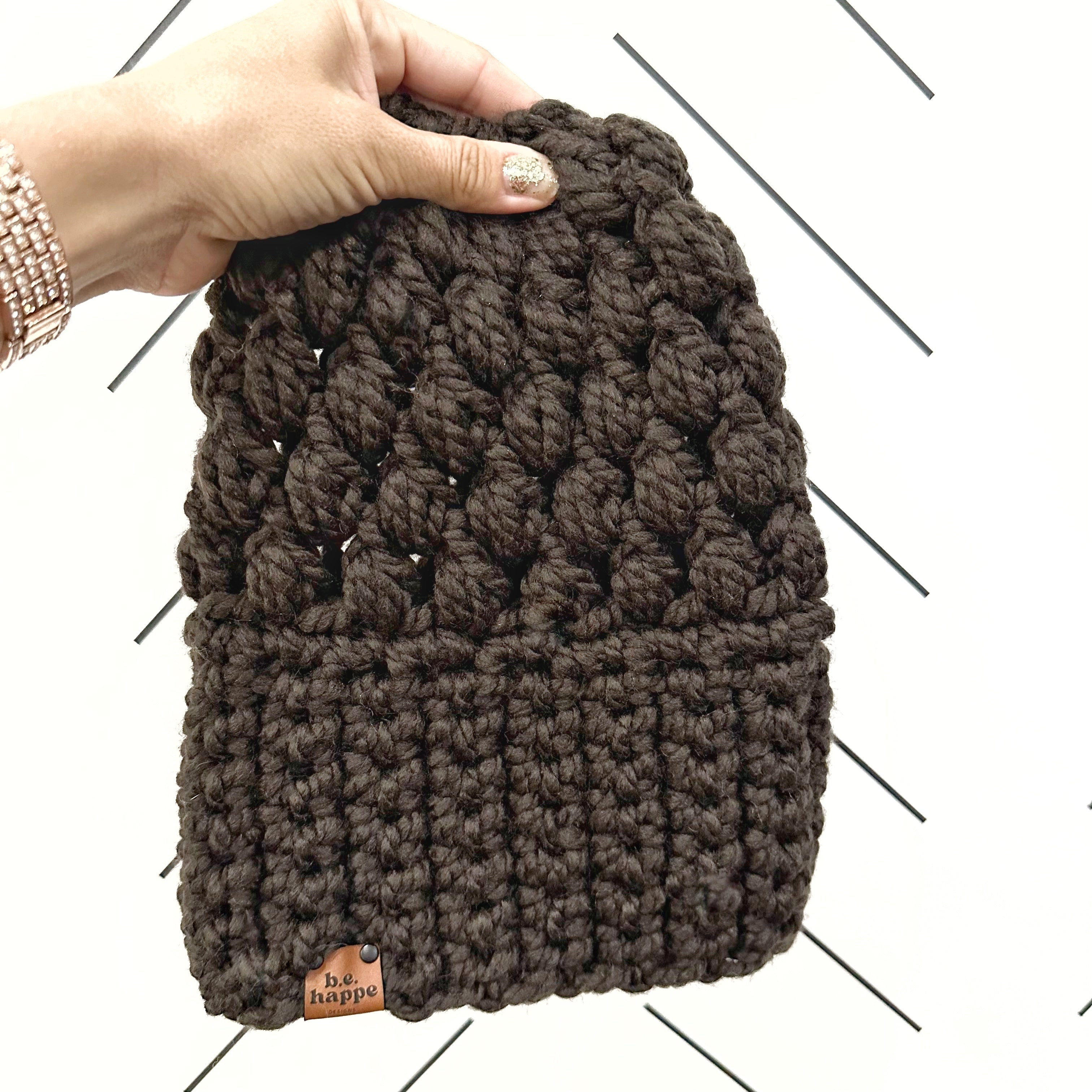 Crochet Puff Stitch Slouch Hat | Walnut Black Slouchy Beanie - Hats from b.e.happe 