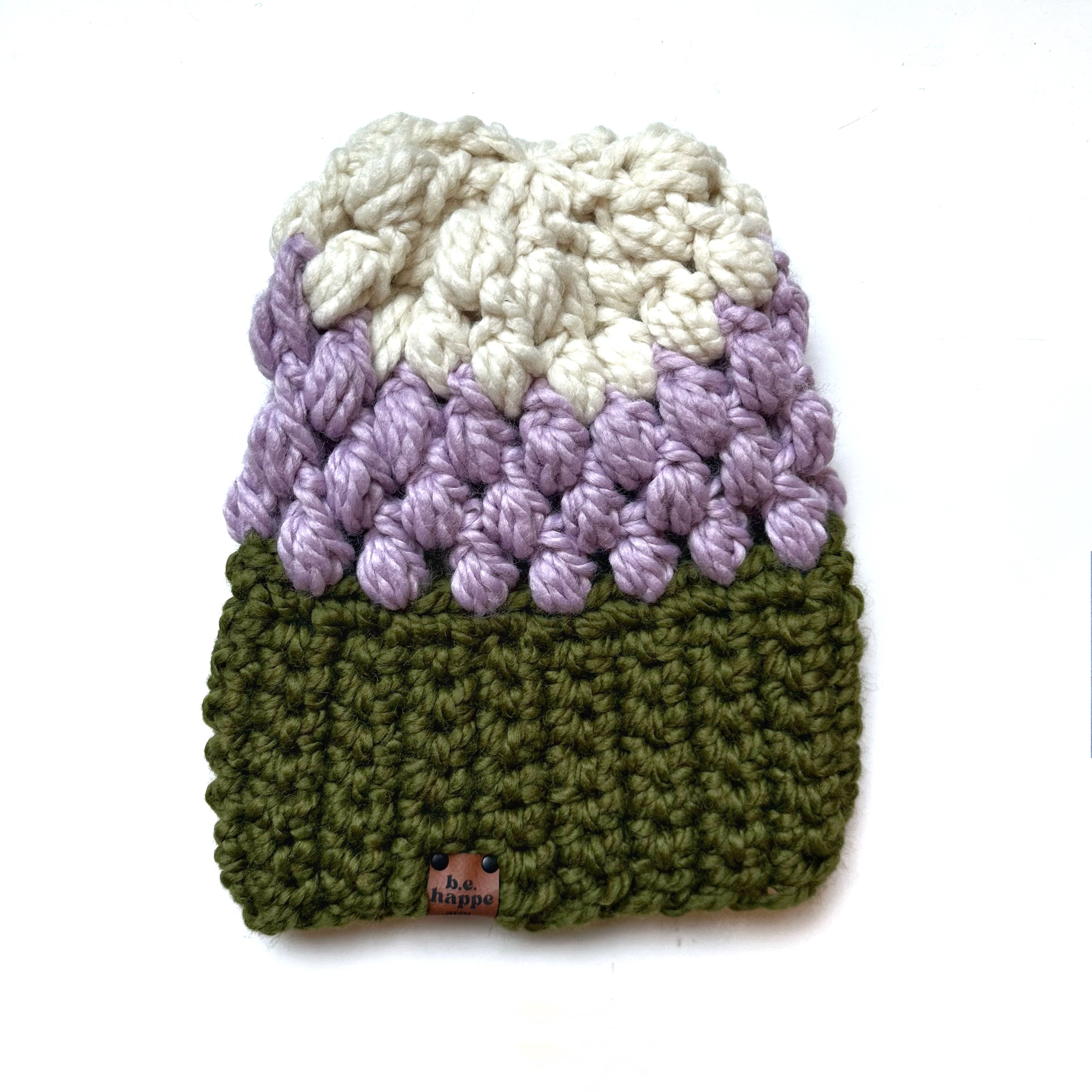 Crochet Slouch Hat | Green + Purple Slouchy Beanie - Adult from b.e.happe 