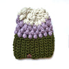 Crochet Puff Stitch Slouch Hat | Green + Purple + Cream