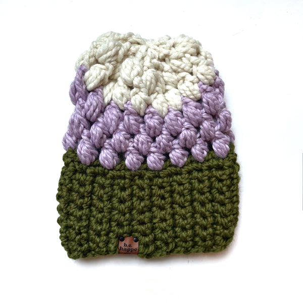 Crochet Slouch Hat | Green + Purple Slouchy Beanie - Adult from b.e.happe 