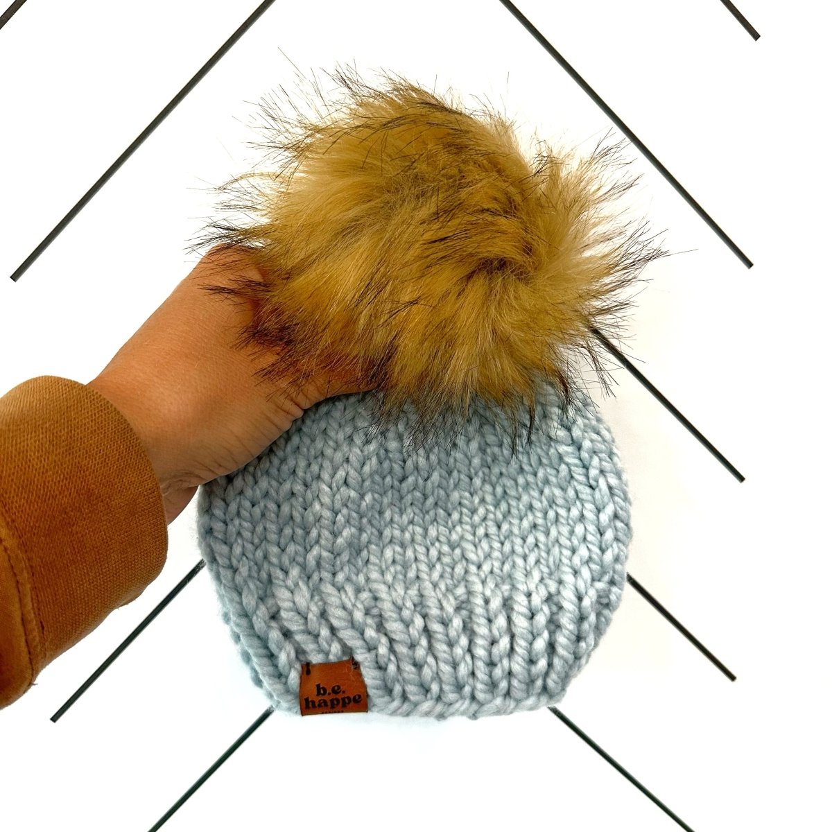 3 - 6 month Baby Knit Pom Hat | Baby Blue Beanie - b.e.happe