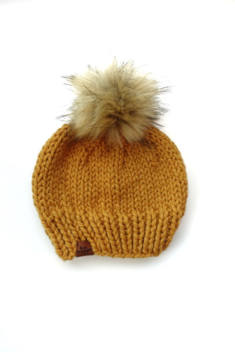 3 - 6 Month Baby Knit Pom Hat | Yellow Beanie - b.e.happe