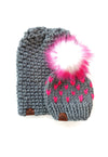 3 - 6 month Baby Pom Hat | Hot Pink Heart Beanie - b.e.happe