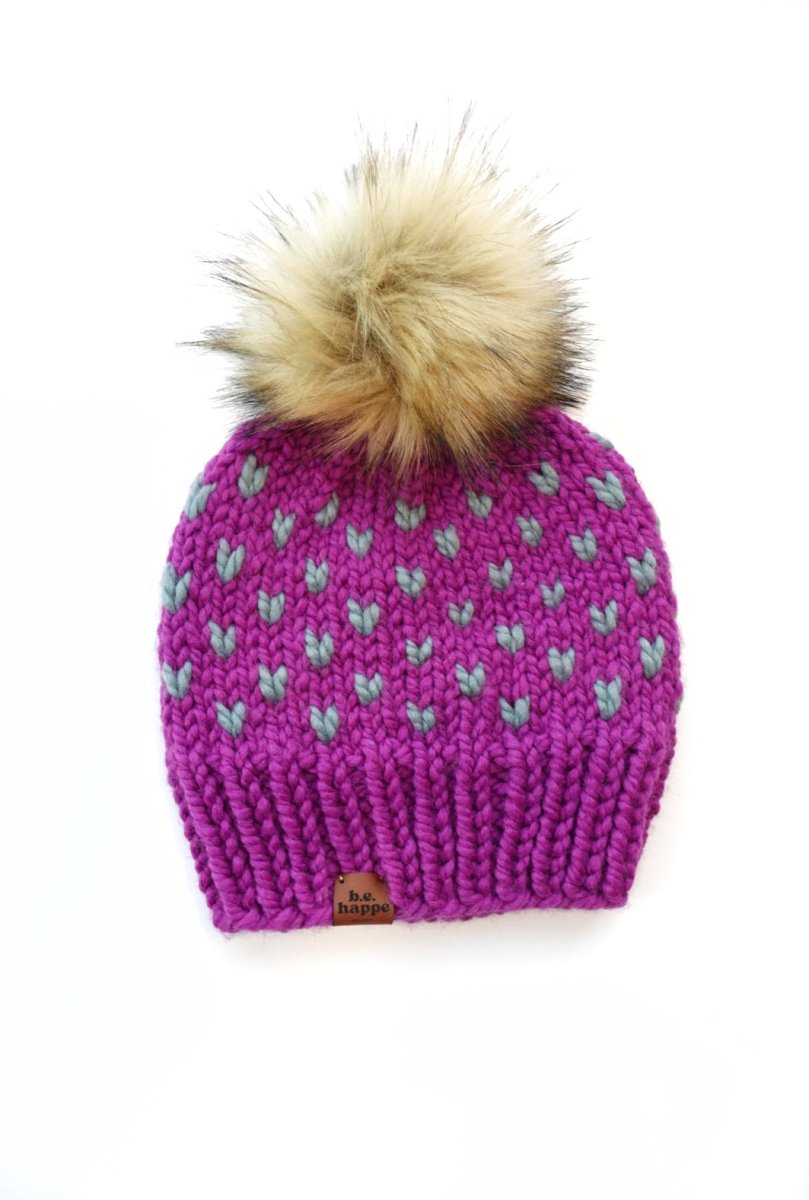 3 - 6 Month Baby Pom Hat| Purple Heart Beanie - b.e.happe