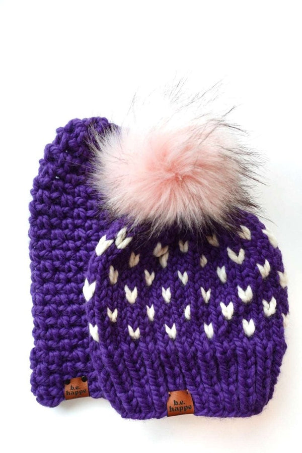 3 - 6 Month Baby Pom Hat | Purple Heart Beanie - b.e.happe