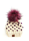 3 - 6 Month Baby Pom Hat | Purple Hearts Beanie - b.e.happe