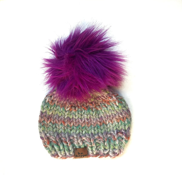 3 - 6 Month Baby Pom Hat | Purple Knit Beanie - b.e.happe
