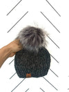 3 - 6 Month Baby Pom Pom Hat | Charcoal Gray Infant Beanie - b.e.happe