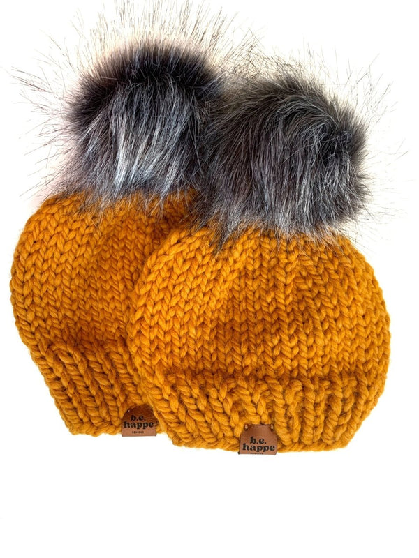 3 - 6 Month Baby Solid Knit Pom Hat | Butterscotch - b.e.happe