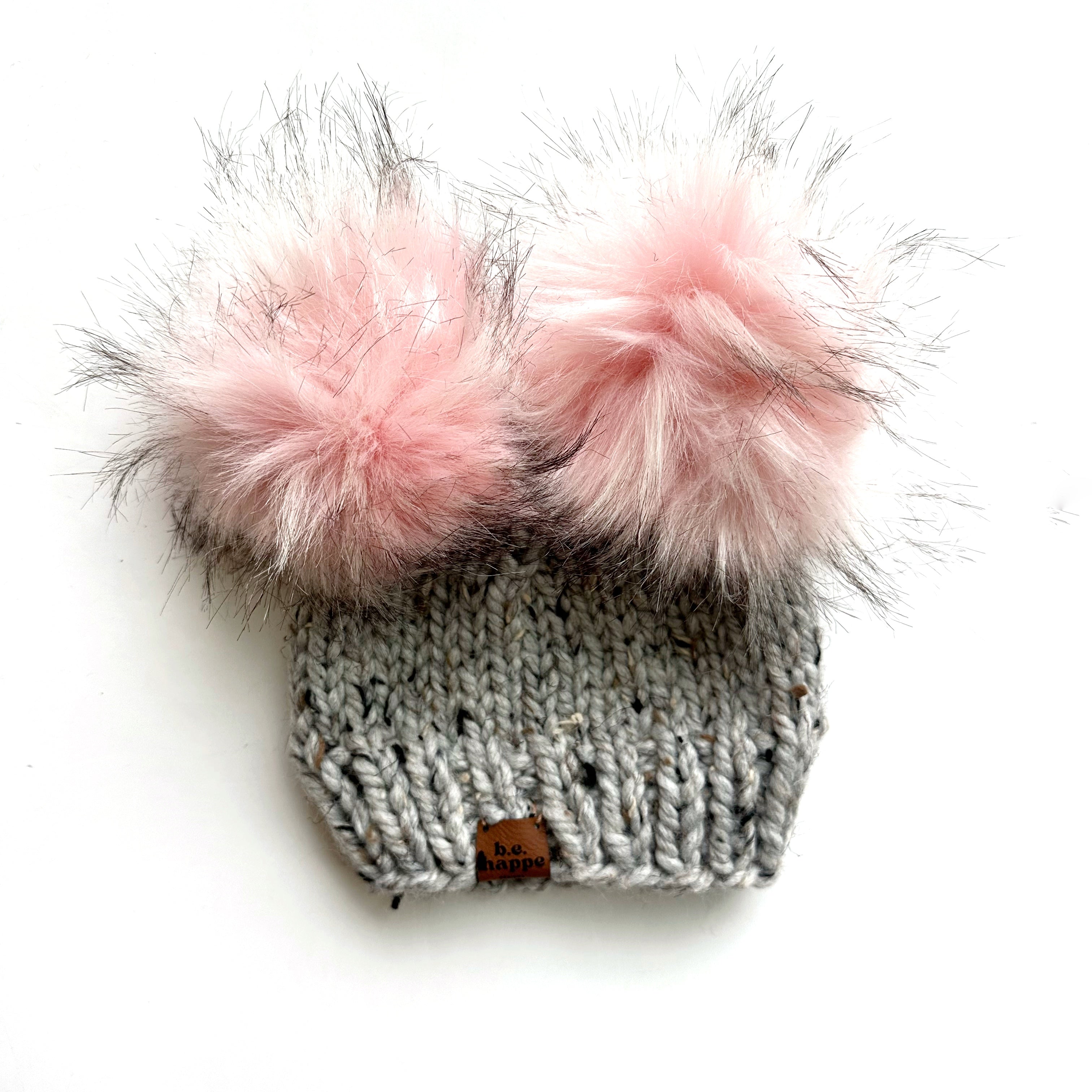 3-6 Month Baby Double Pom Hat| Grey Beanie with 2 Poms - hats from b.e.happe 