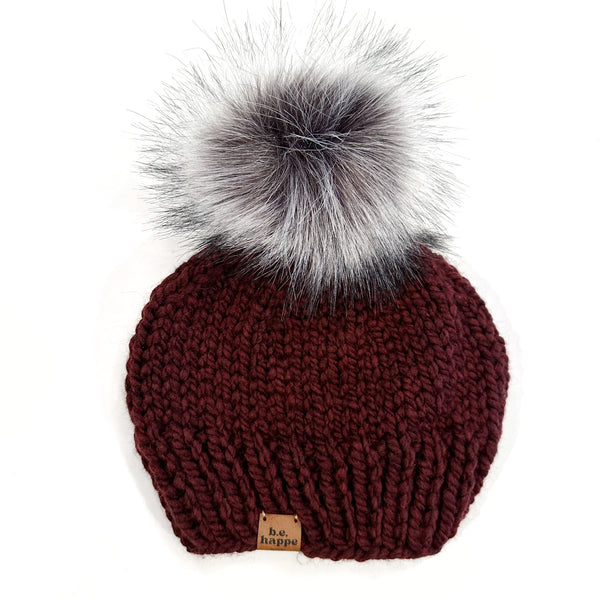Adult Knit Pom Hat | Burgundy Beanie -  from b.e.happe 