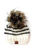 Wholesale Adult Striped Pom Hat | Cream + Black