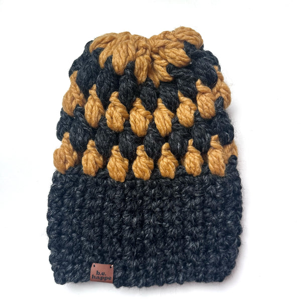 Women's Slouch Hat | Charcoal Gray + Yellow Slouchy Beanie