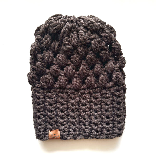 Crochet Puff Stitch Slouch Hat | Walnut Black Slouchy Beanie - Hats from b.e.happe 