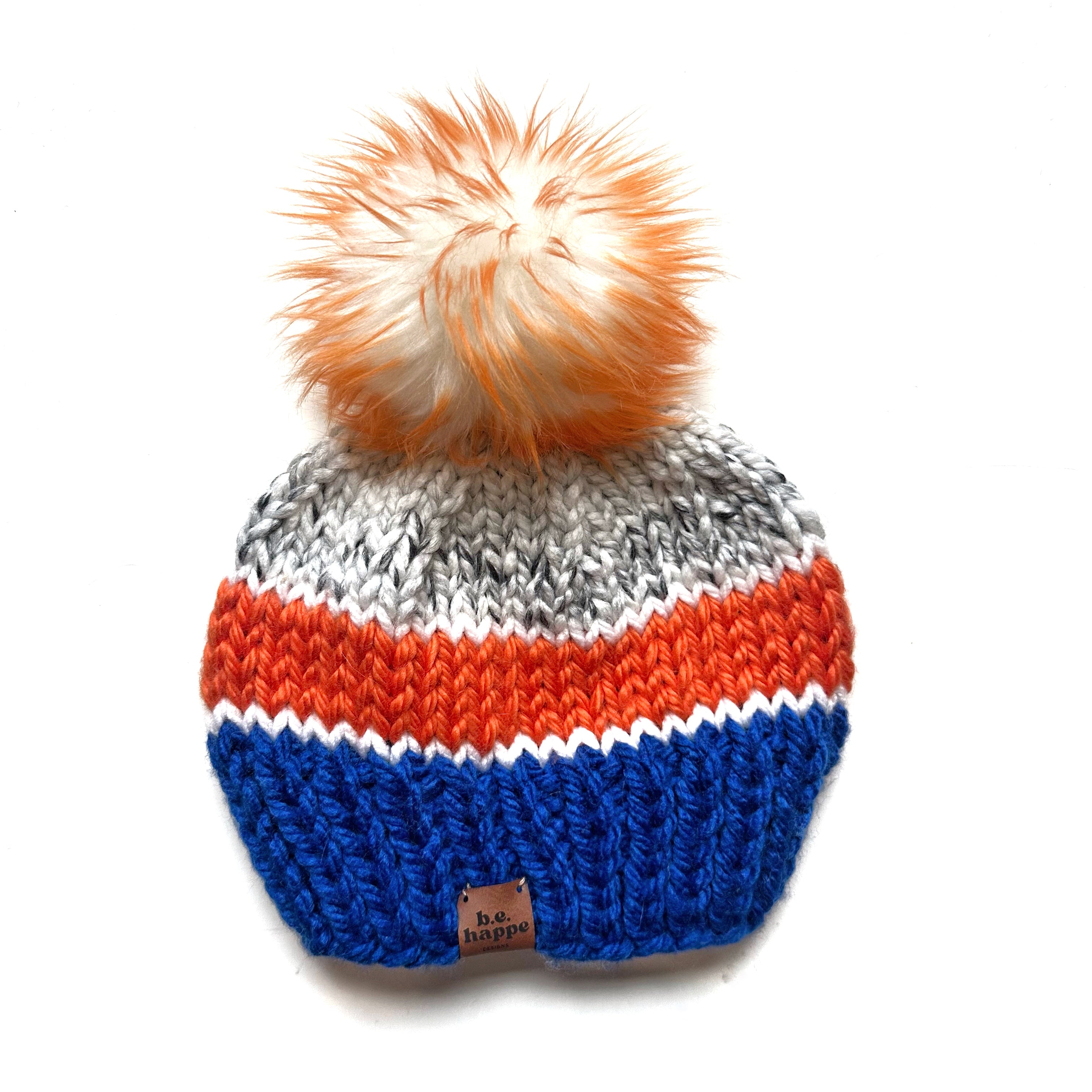 Adult Knit Pom Hat | Orange and Blue Beanie -  from b.e.happe 