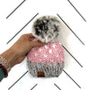 Youth Happe Hearts Knit Pom Hat | Blossom Pink + Grey + Off White
