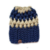 Crochet Puff Stitch Slouch Hat | Blue + Tan