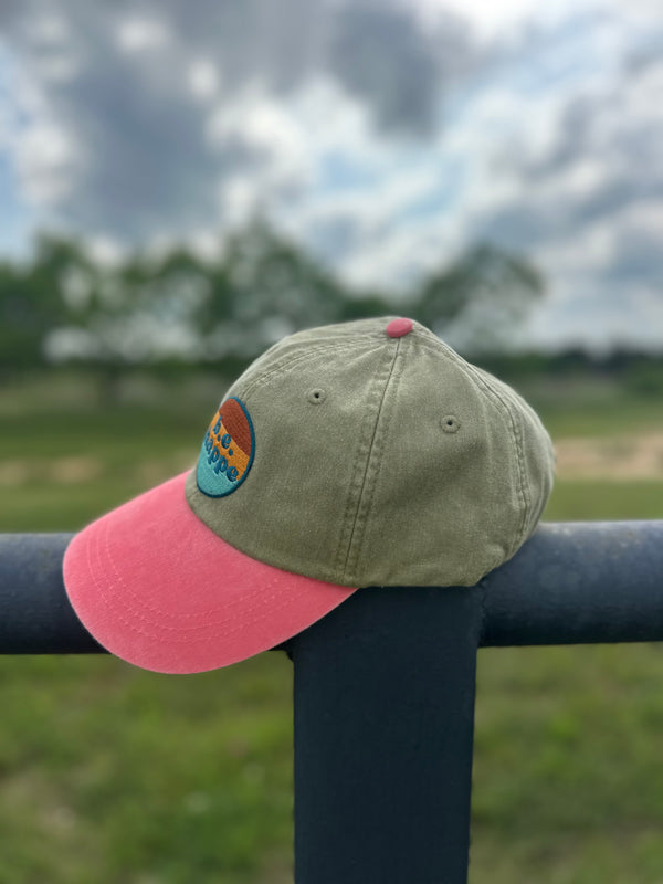 Non-distressed Buckle Back Baseball Cap | Olive + Coral Hat - Adult from b.e.happe 
