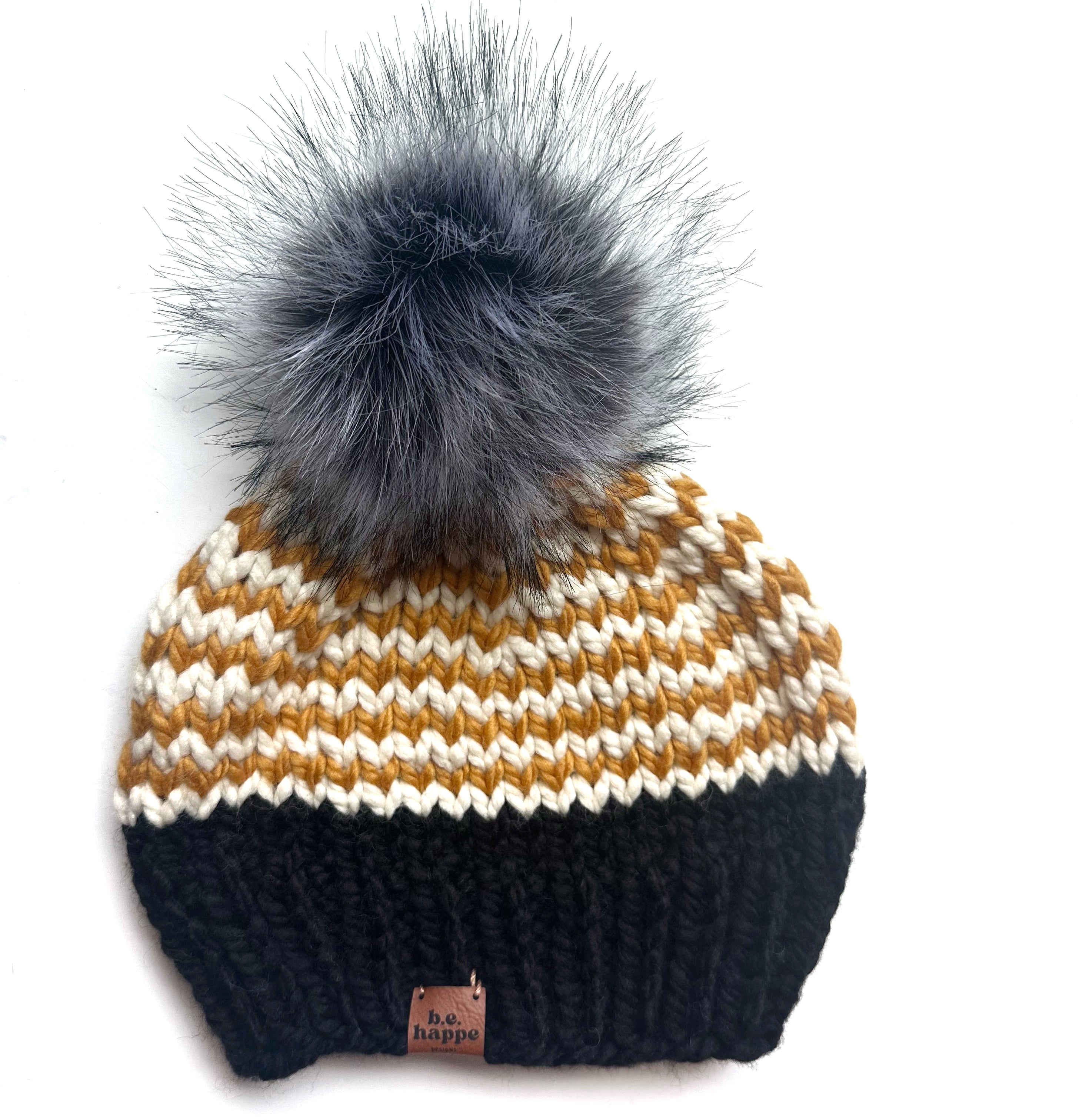 Adult Zig Zag Knit Hat | Yellow + Black Beanie -  from b.e.happe 