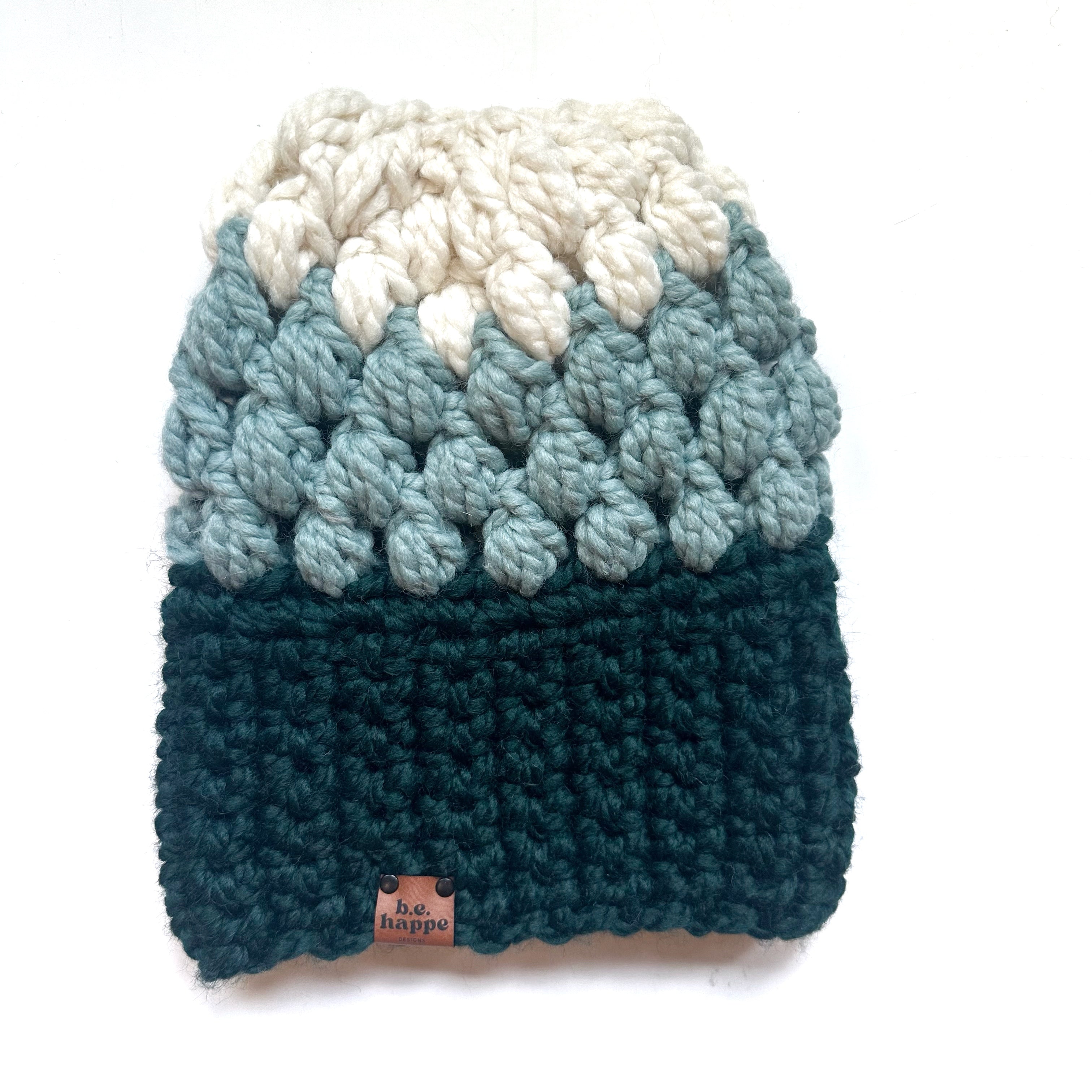 Crochet Slouch Hat | Green + Blue Beanie - Adult from b.e.happe 