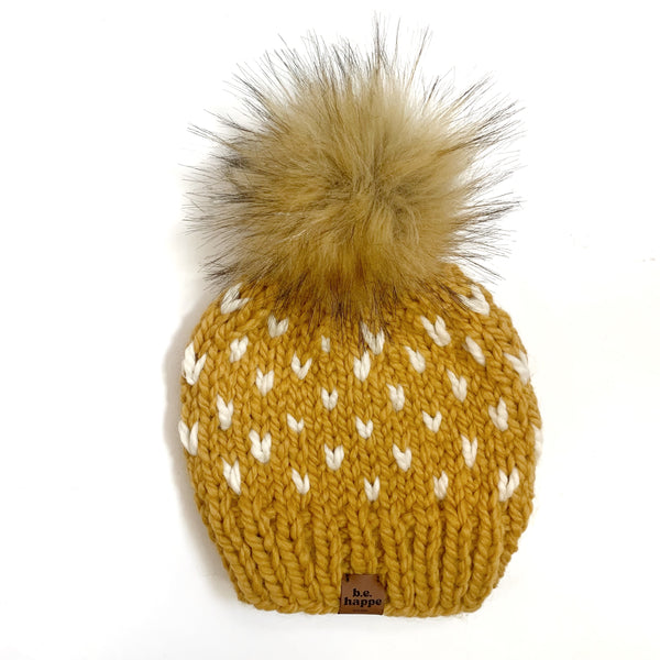 Adult Knit Pom Hat | Yellow Heart Beanie - Hats from b.e.happe 