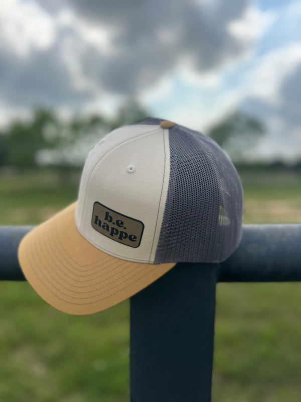 Trucker Snapback Cap | Grey, Cream + Muted Mustard