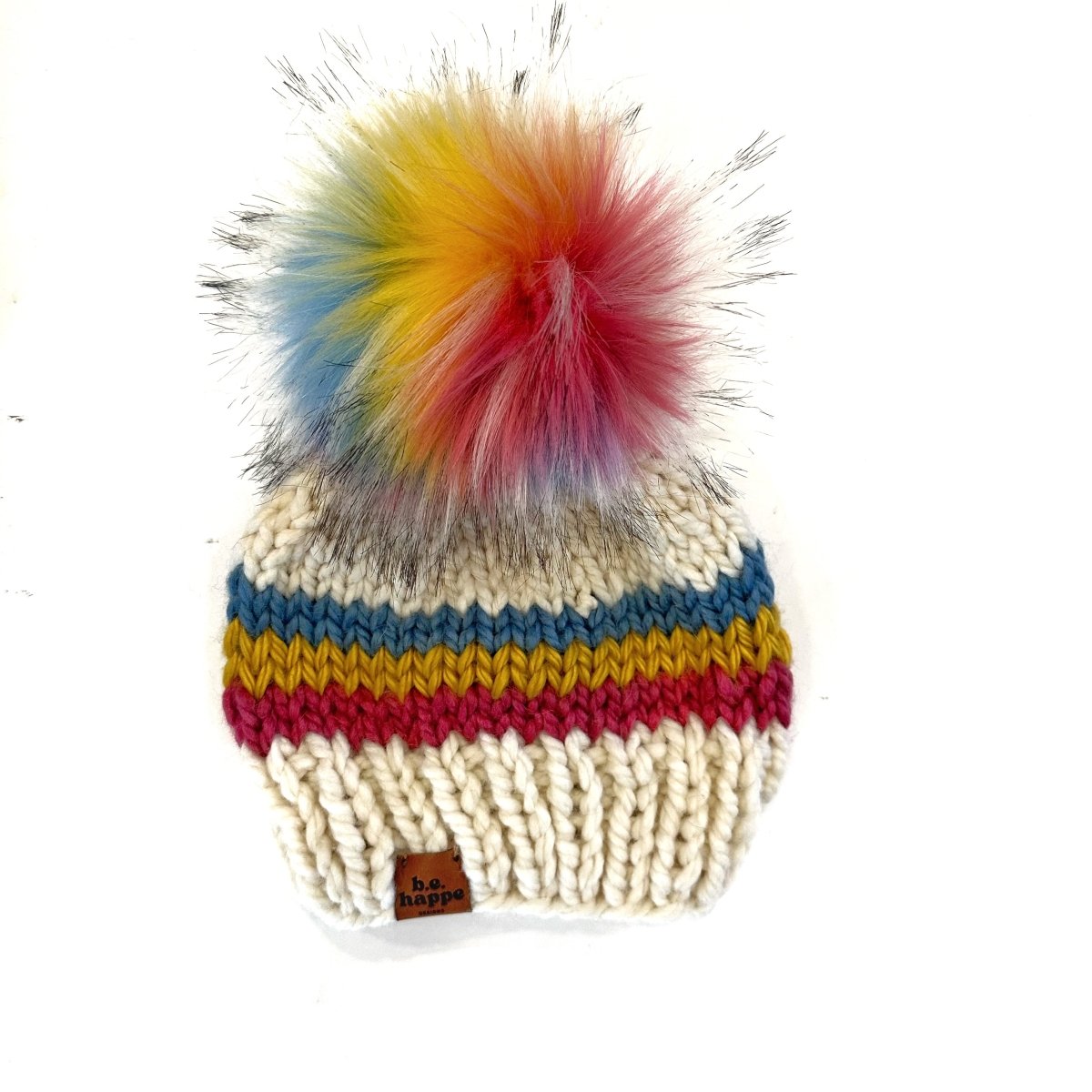 6 - 12 month Baby Knit Pom Hat | Rainbow Beanie - b.e.happe