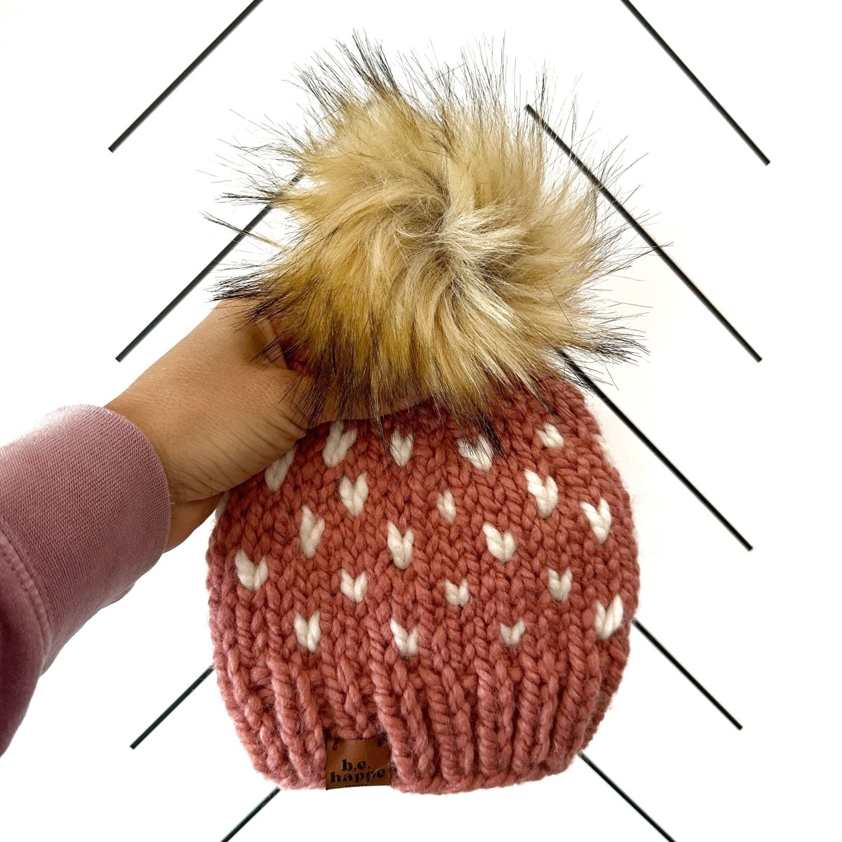 6 - 12 month Baby Pom Hat | Terracotta Knit Beanie - b.e.happe