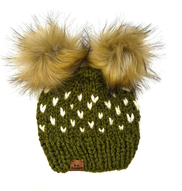 6 - 12 month Double Pom Hat | Green Baby Beanie - b.e.happe
