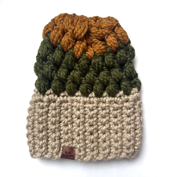 Women's Slouch Hat | Green + Butterscotch Slouchy Beanie