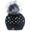 Adult Hearts Knit Pom Hat | Black + Marble + Yellow