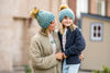 Mommy + Me Blue Knit Heart Pom Hat Set -  from b.e.happe 